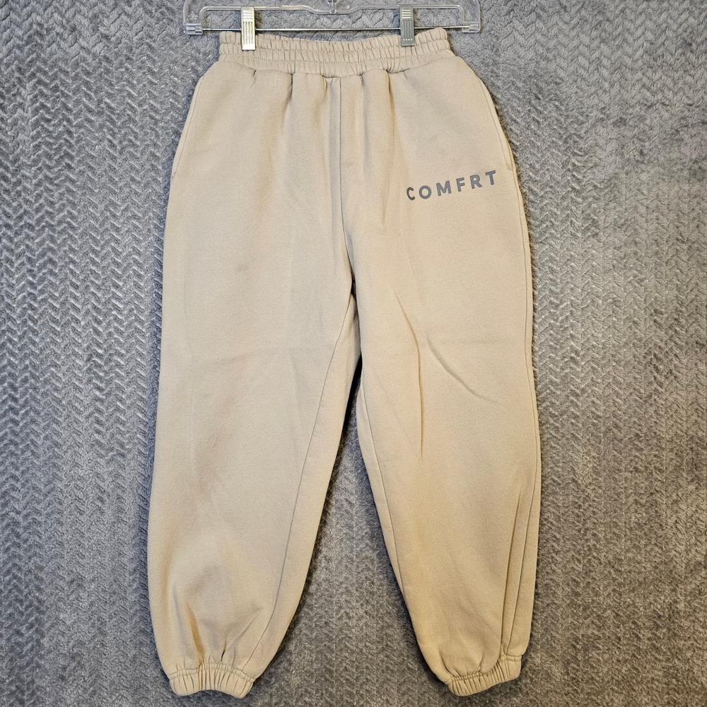 Comfrt Kids Joggers Tan Beige Fleece Sweatpants Size Medium Relaxed Fit RN170537